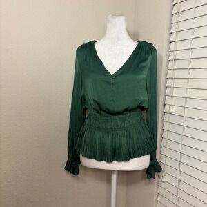 Philosophy XS satin long sleeve pleated blouse